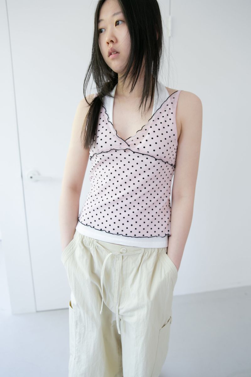 dot sheer frill sleeveless top(4colors)