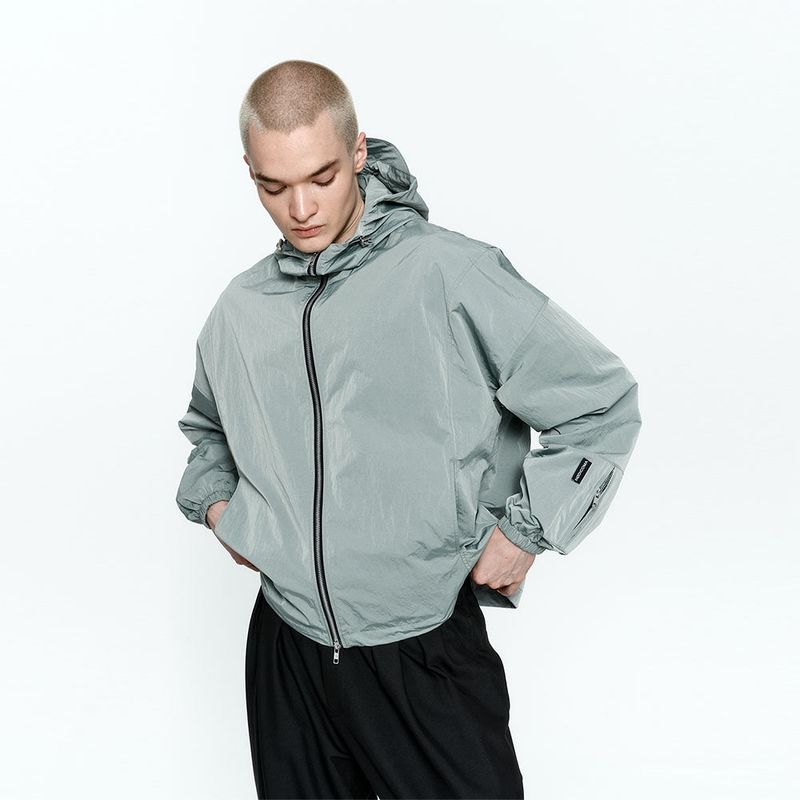 Crinkle Hood Wind Jumper Green