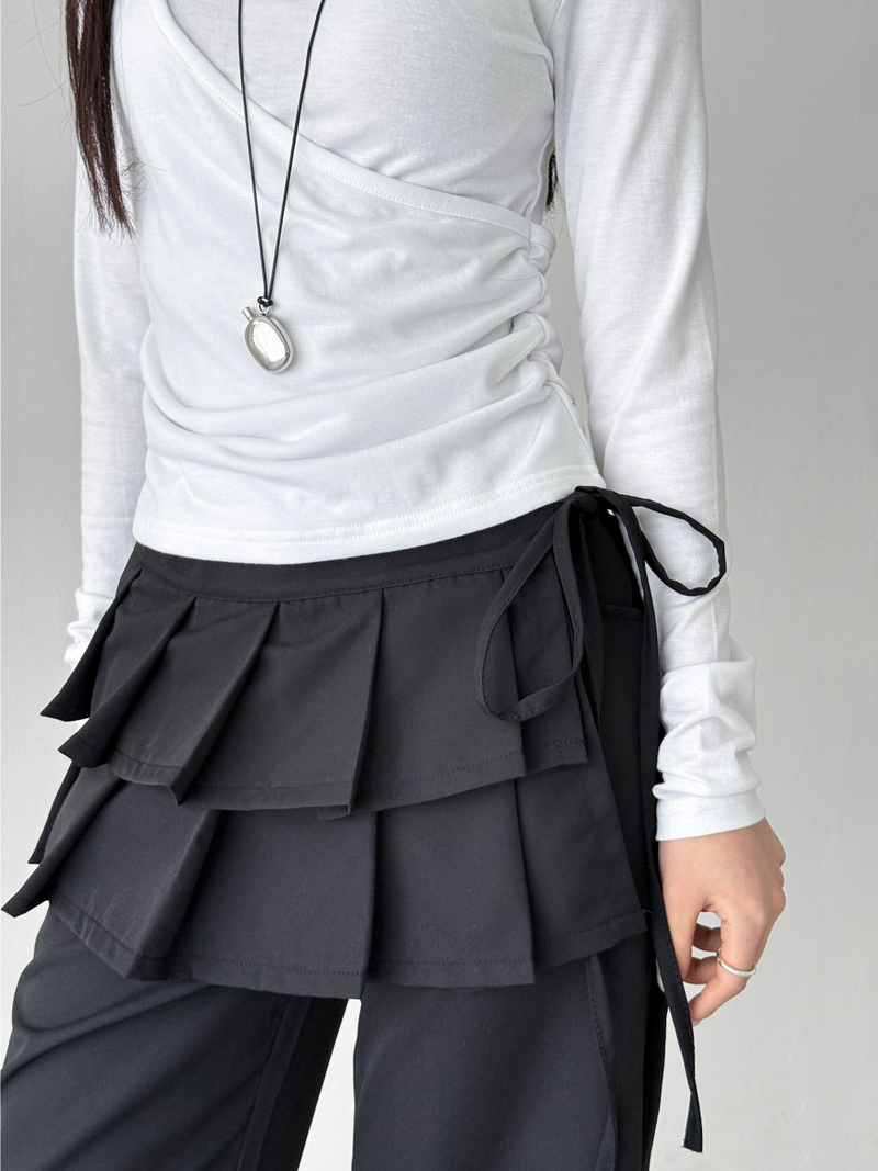 pleated wrap skirt pants (2color)