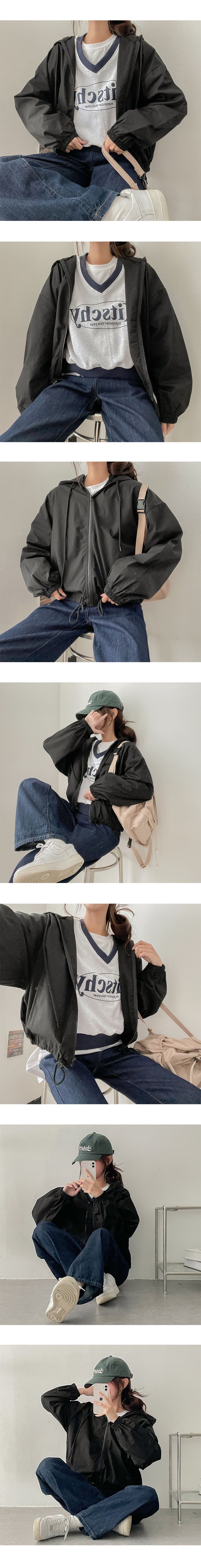 Xy Hem String Cotton Hooded Zip-Up