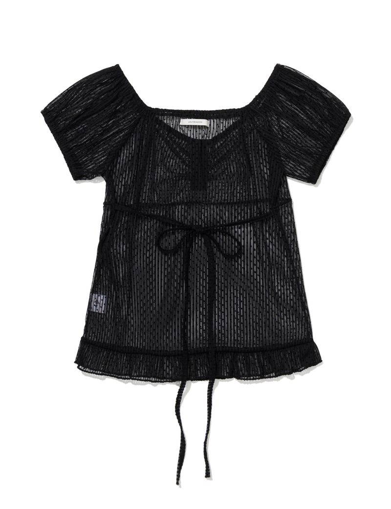 DOT SHIRRING BLOUSE(BLACK)