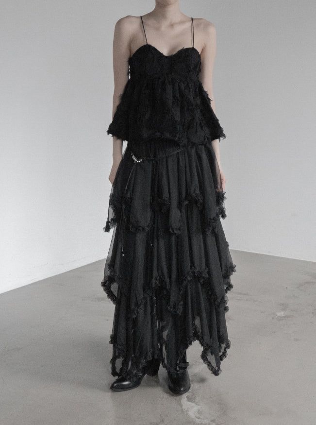 Black Swan Backless Fringe Bustier Top