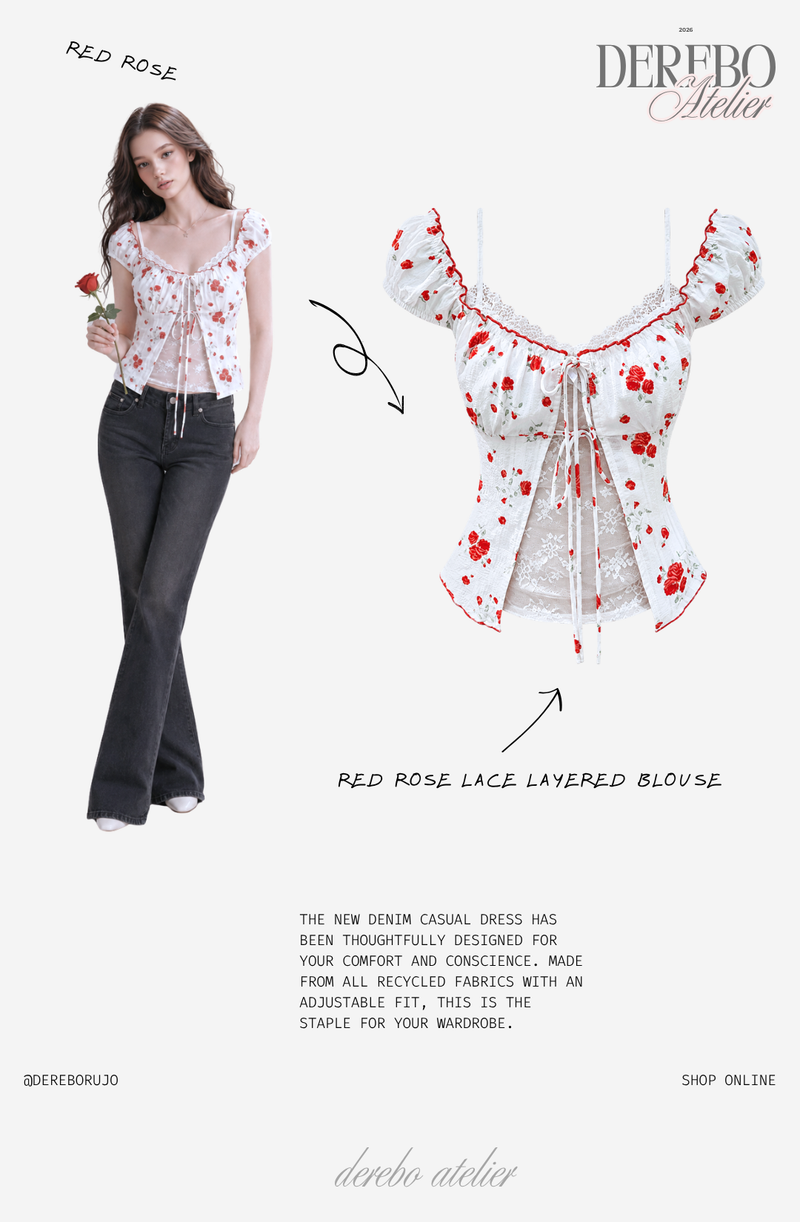 Red Rose Lace Layered Blouse
