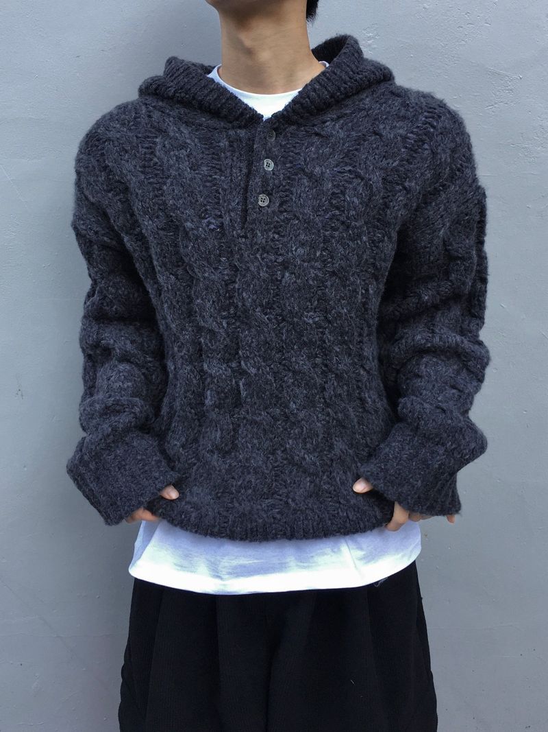 Wit Twisted Henley Neck Hooded Knit 3C