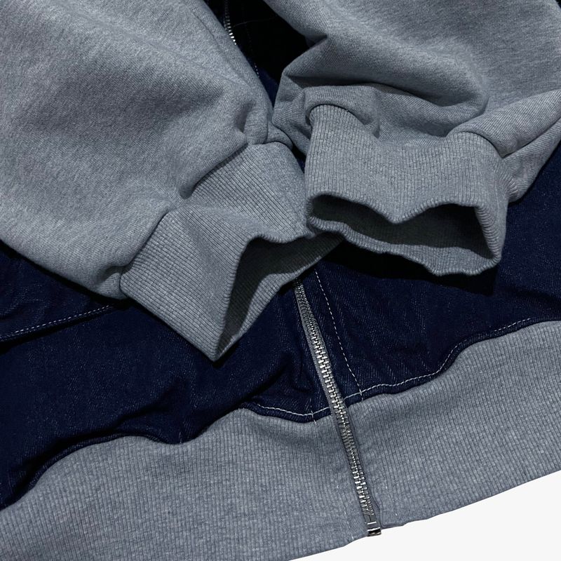 layered deconstructed zip-up hoodie_blue