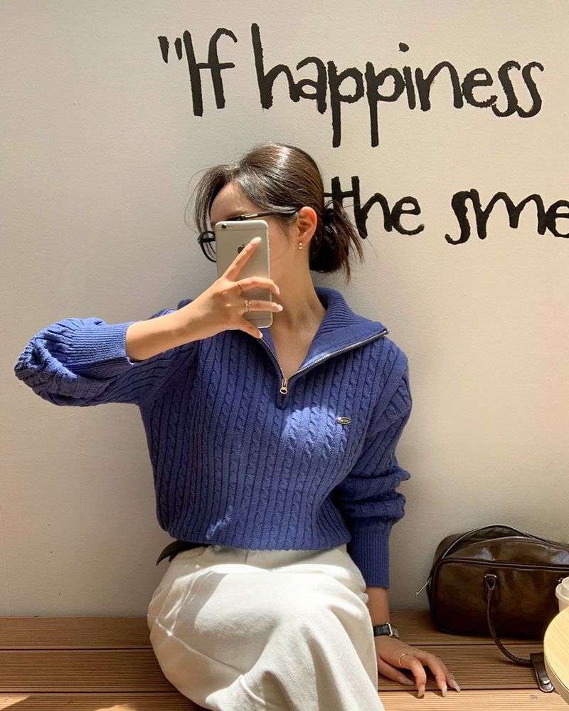 [BELLIDE MADE] CABLE HALF ZIP-UP KNIT WITH PENDANT
