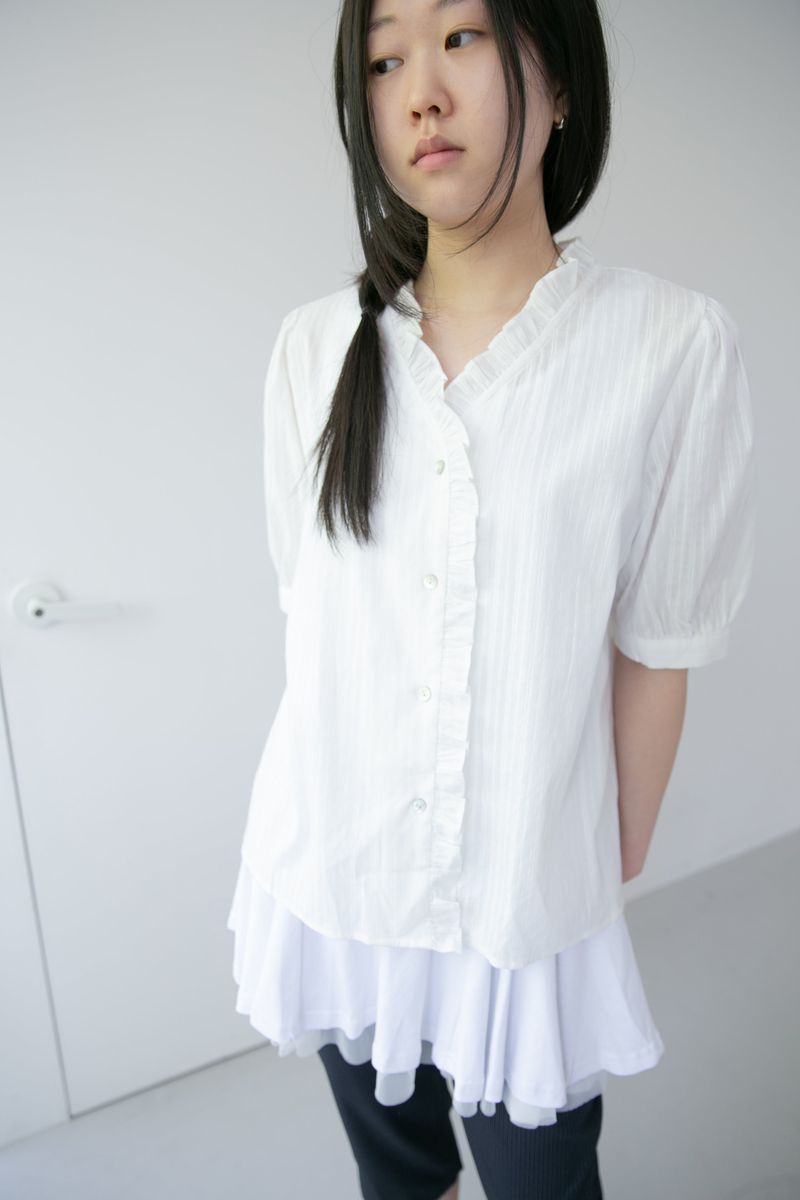frill shell button half blouse(2colors)