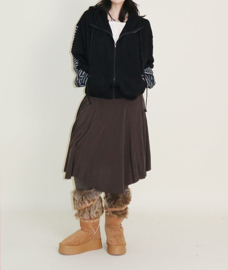 Hakata Stripe Coloring String Knitwear Zip-Up