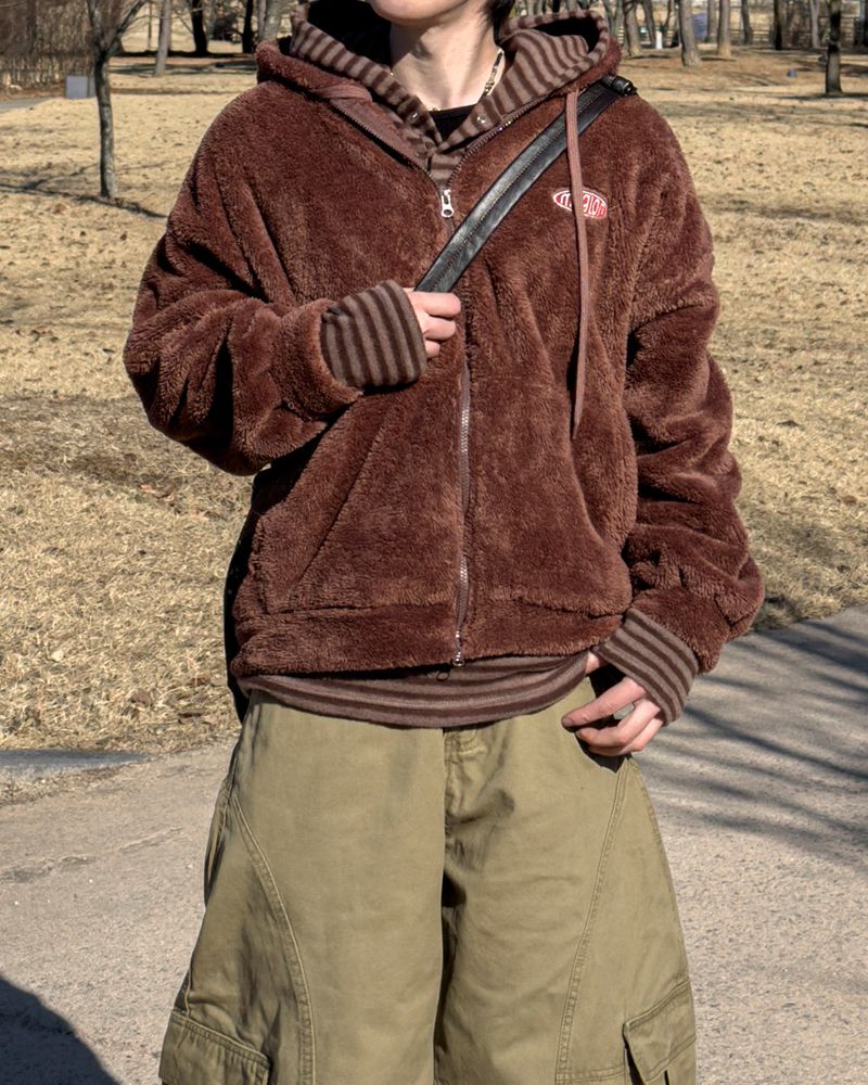 Perrin Fleece Shearling Hood Zip-Up