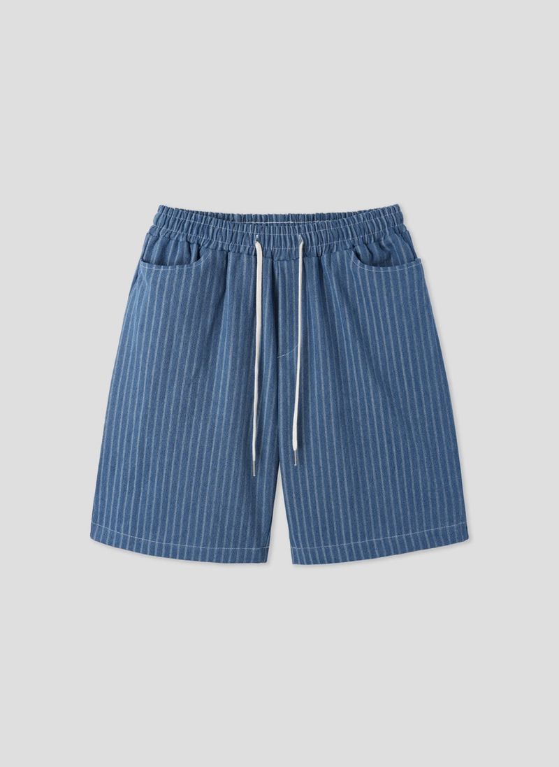 Striped Bermuda Carpenter Denim Wide Pants 2COLOR