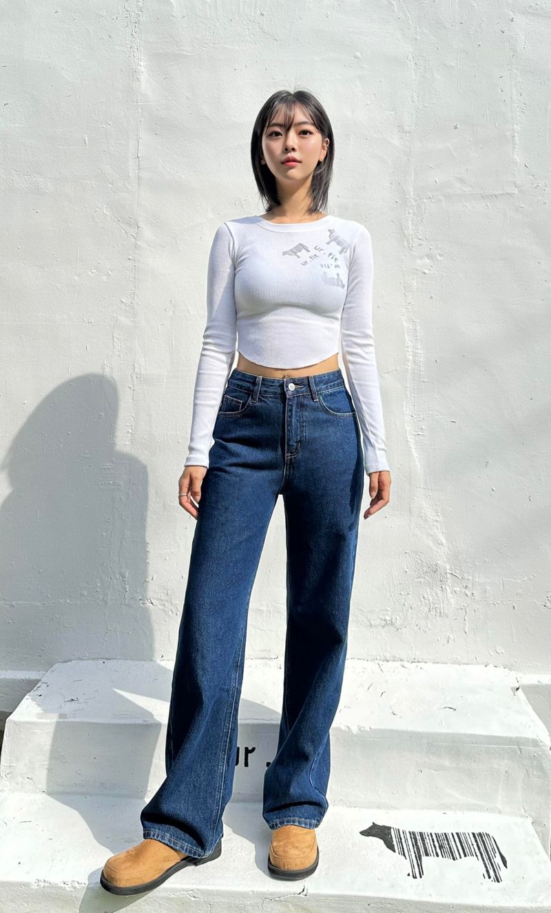 SEMI WIDE DARK BLUE DENIM PANTS code 18306