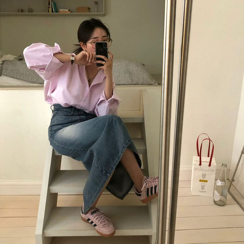 [BELLIDE MADE] SLIT LONG DENIM SKIRT