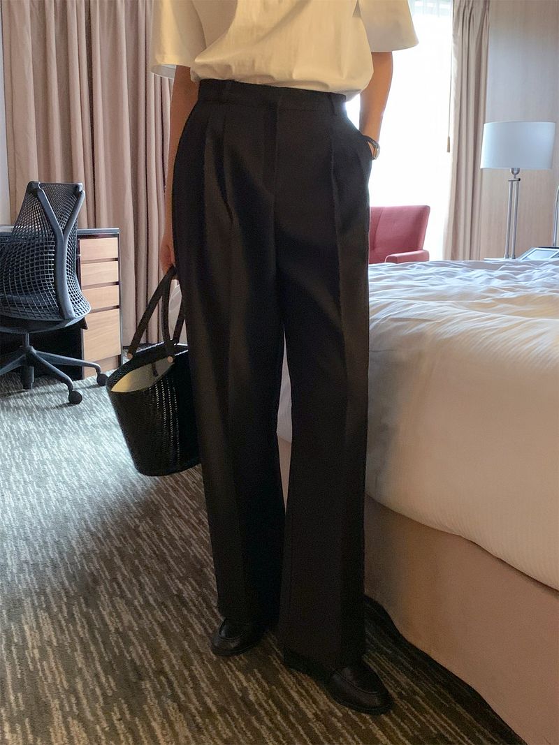 luch wool pintuck wide slacks