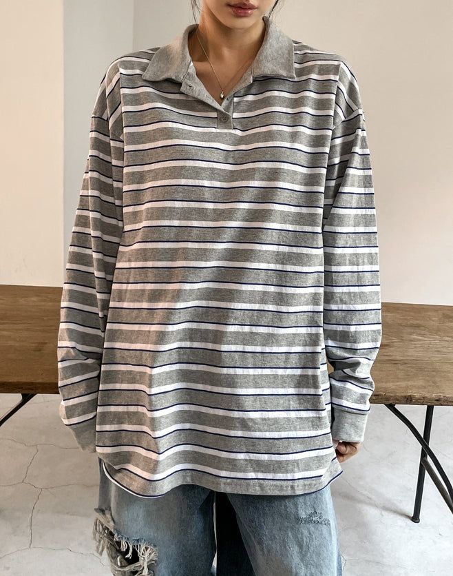 Twoin Stripe Rugby Collar Sweatshirt