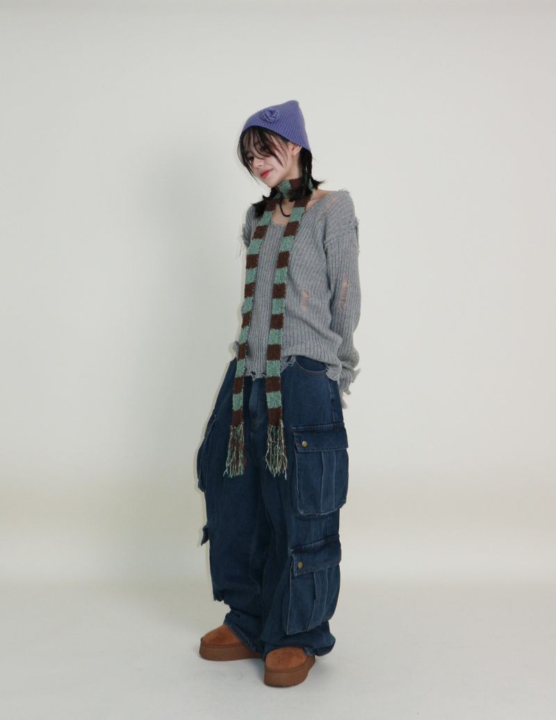 Zelda Double Pocket String Wide Denim Pants