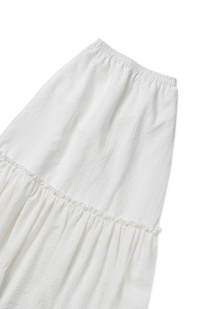 Gather check shirring skirt_ivory