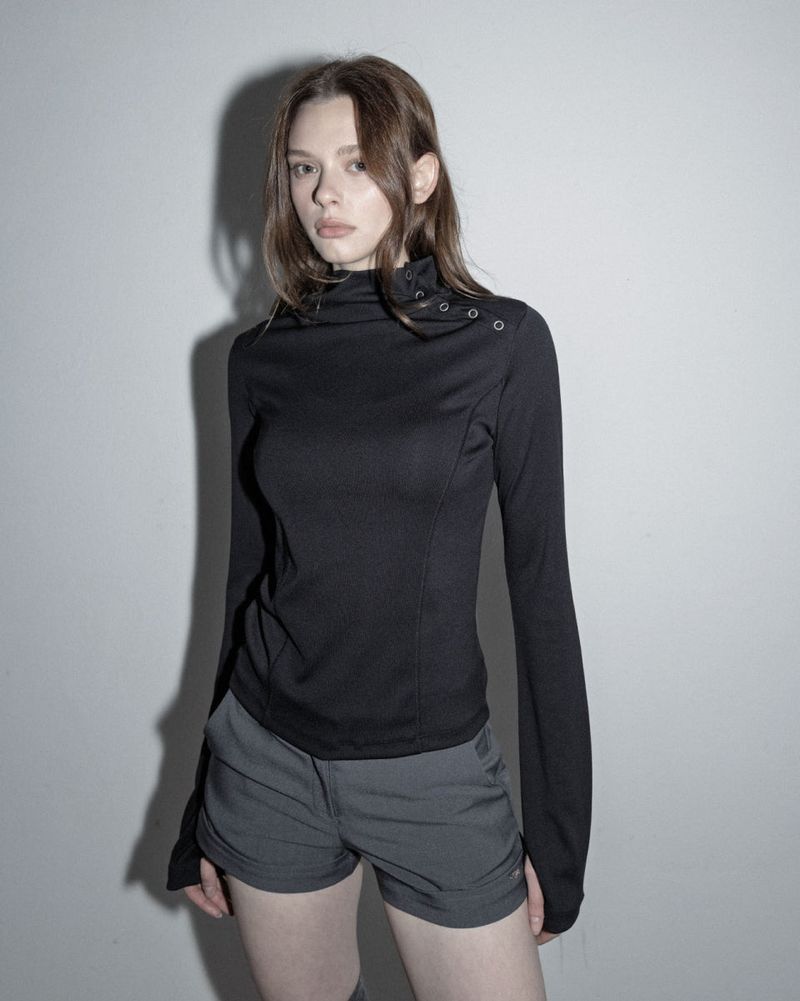 Diagonal Button Long Sleeve Black