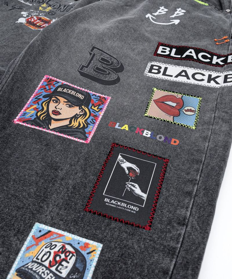 BBD Pop Clash Multi Patch Denim Pants (Vintage Black)