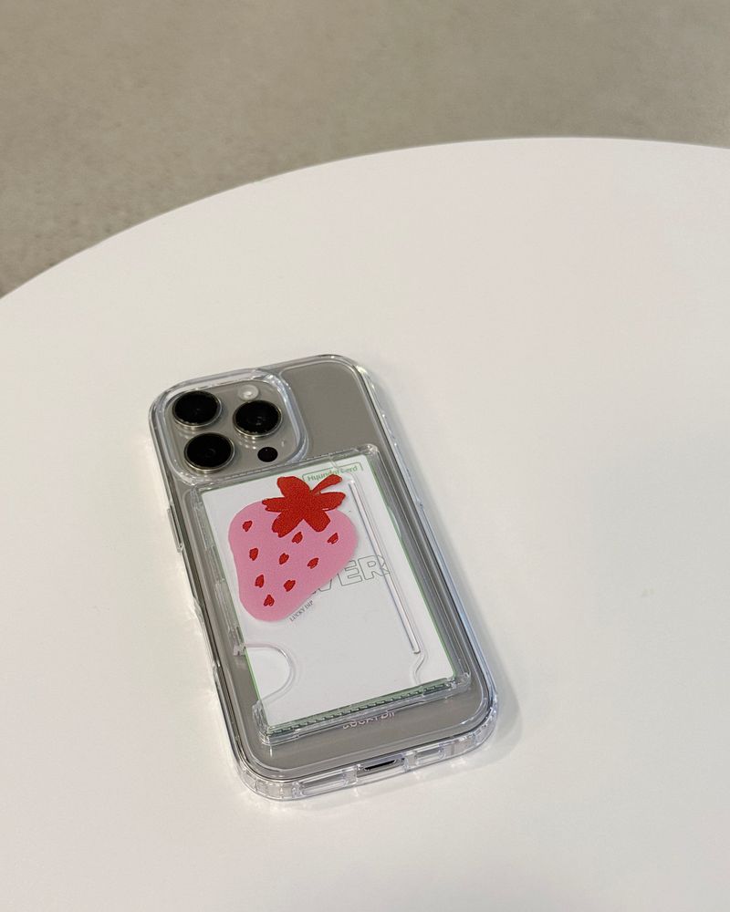 strawberry magsafe clear card pocket