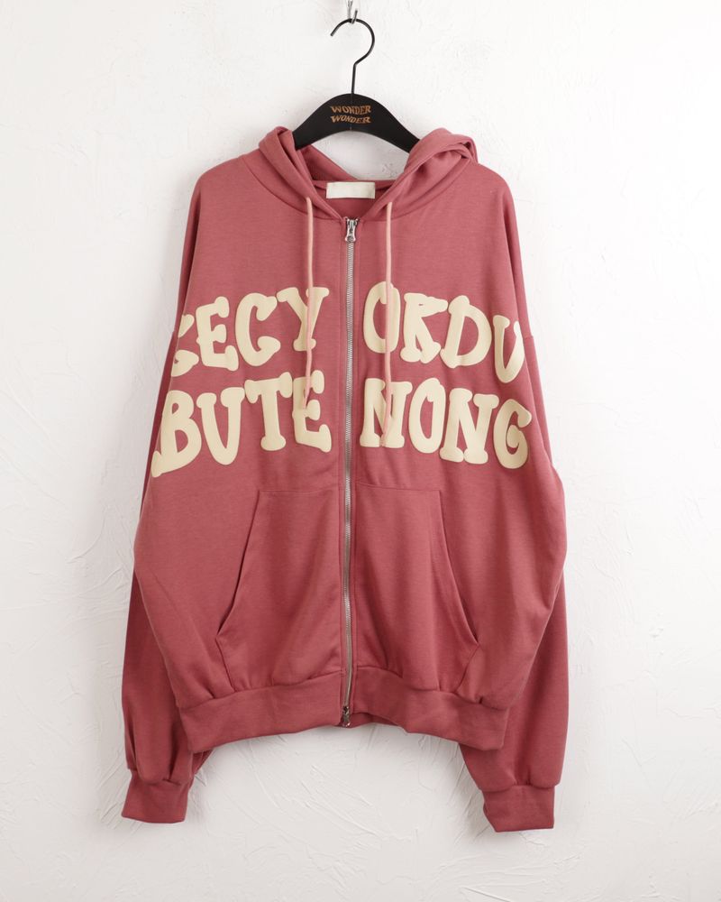 Before overfit lettering two-way hooded zip-up