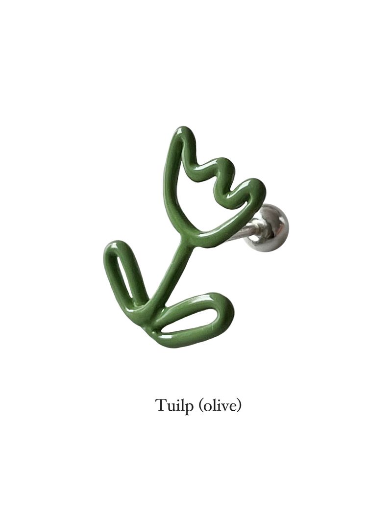 パステルドゥードゥルピアス（オリーブ）-チューリップ