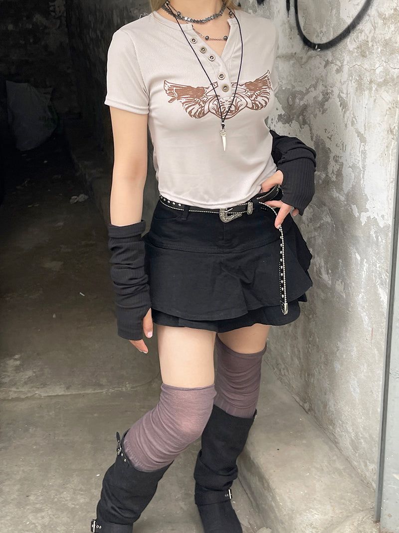 Y2k Ribbed Cropped Wings T-Shirt