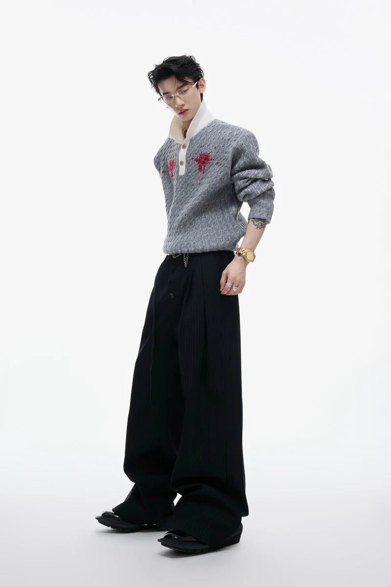 Sequin Collar Fitted Knit Sweater
