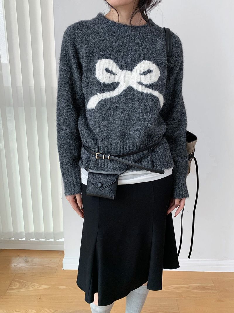 Modi bow wool long-sleeved knitwear