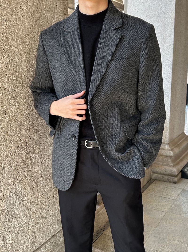 LMN Herringbone Wool Blazer (2 colors)