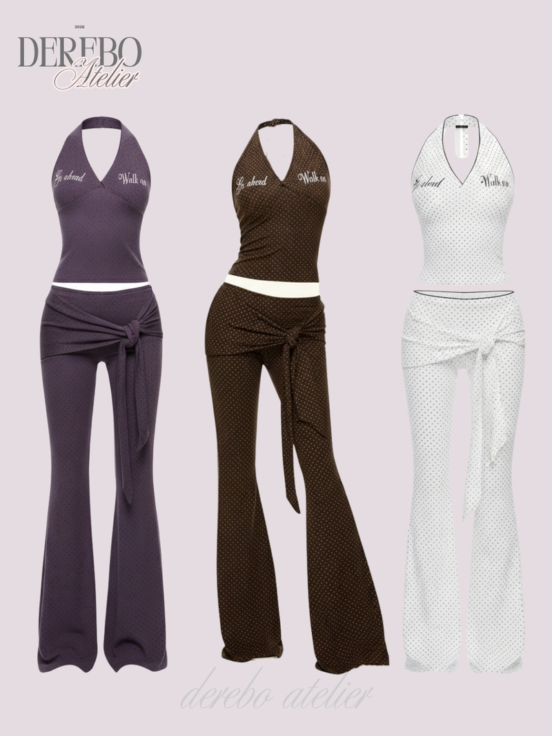 dereborujo（ドレボルゾー）の「Dot halter cardigan flare training setup (PANTS)（Pants）」