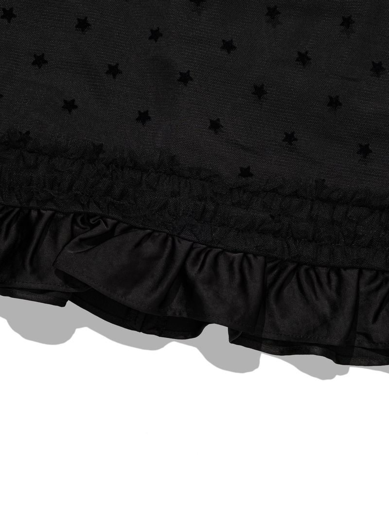 MESH STAR RUFFLE MINI SKIRT(BLACK)