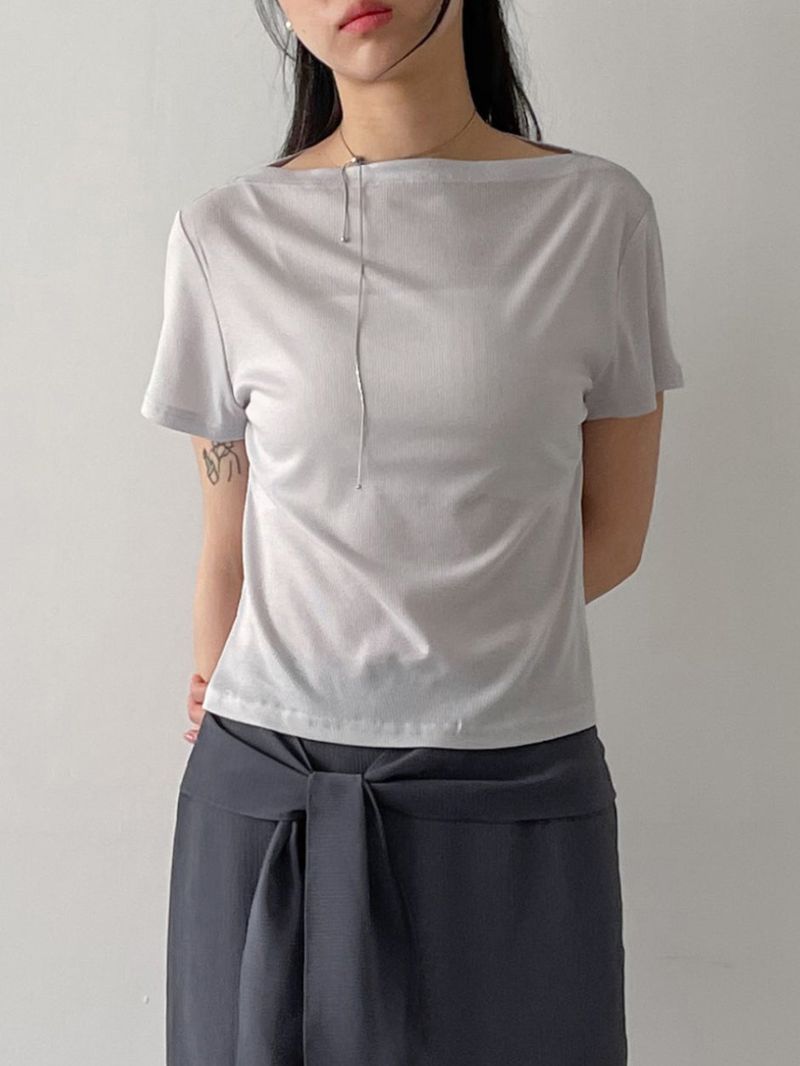 INCHANT ME(インチャントミー)の「Rose Ribbed Boat Neck Short Sleeve T-shirt(Tops)」