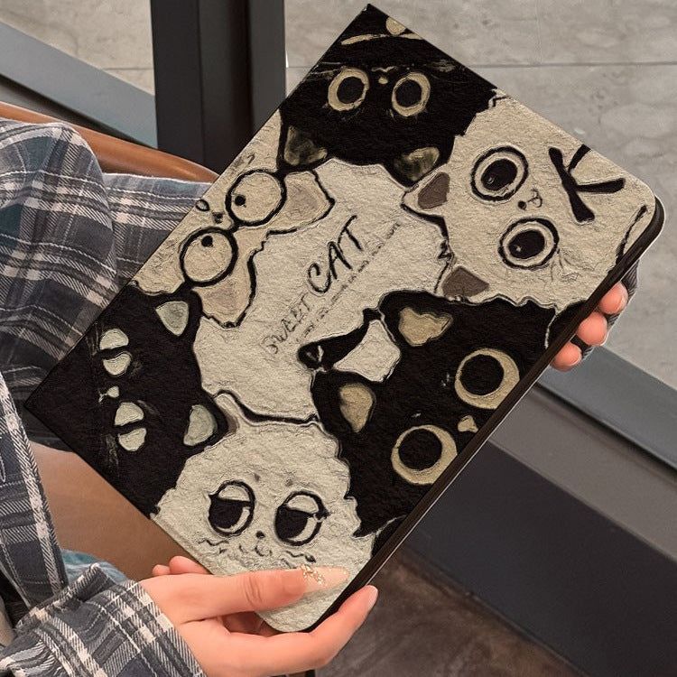 Black Vintage Cat Cartoon Tablet Pouch & Case