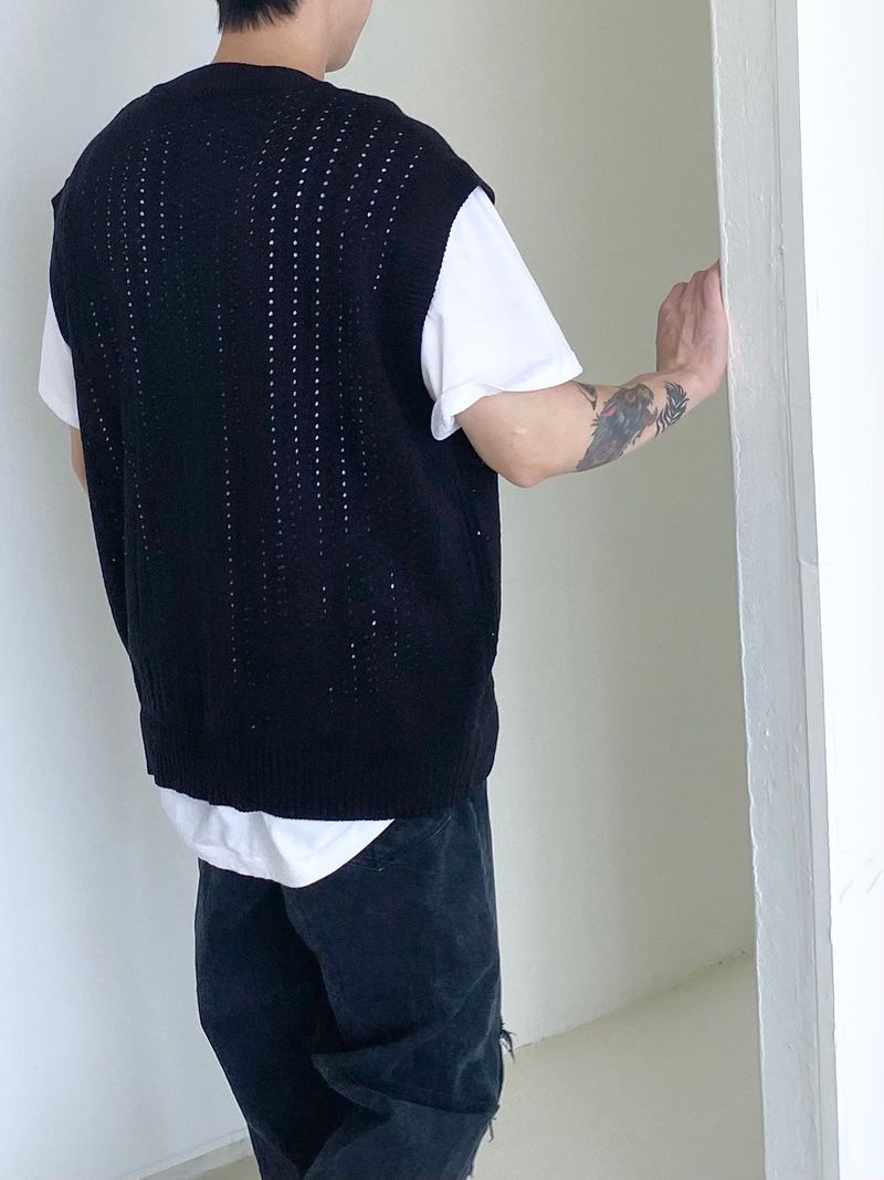 Punching knit round vest 2C