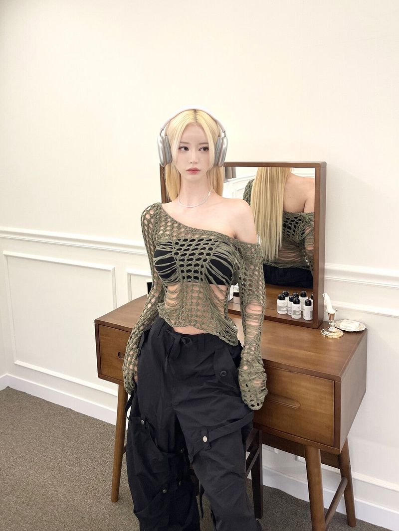 1329. Net damage summer knit (3color)