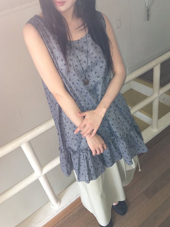 BAON（バオン）の「Haril Leaf Shirring Layered Sleeveless Blouse Midi One Piece（Dresses）」