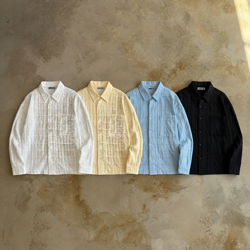 Textured Grid Crinkle Shirt