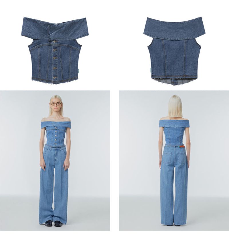Off-the-shoulder denim blouse