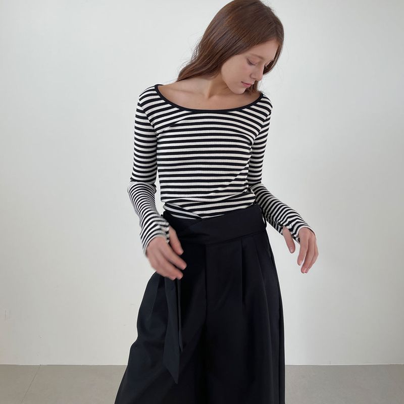 Stripe Scoop Neck T/Shits_Black