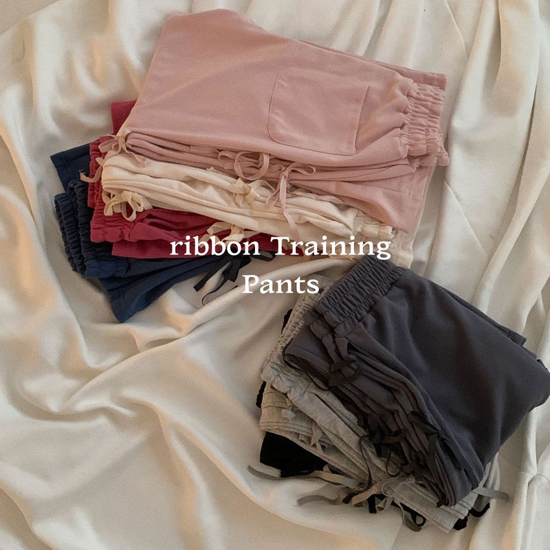 [Point Pants ❤ ︎/7 Colors!] リボンワイドパンツ, スウェットスーツバンディングパンツ