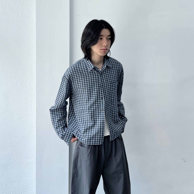 Retro Gradient Check Cropped Shirt