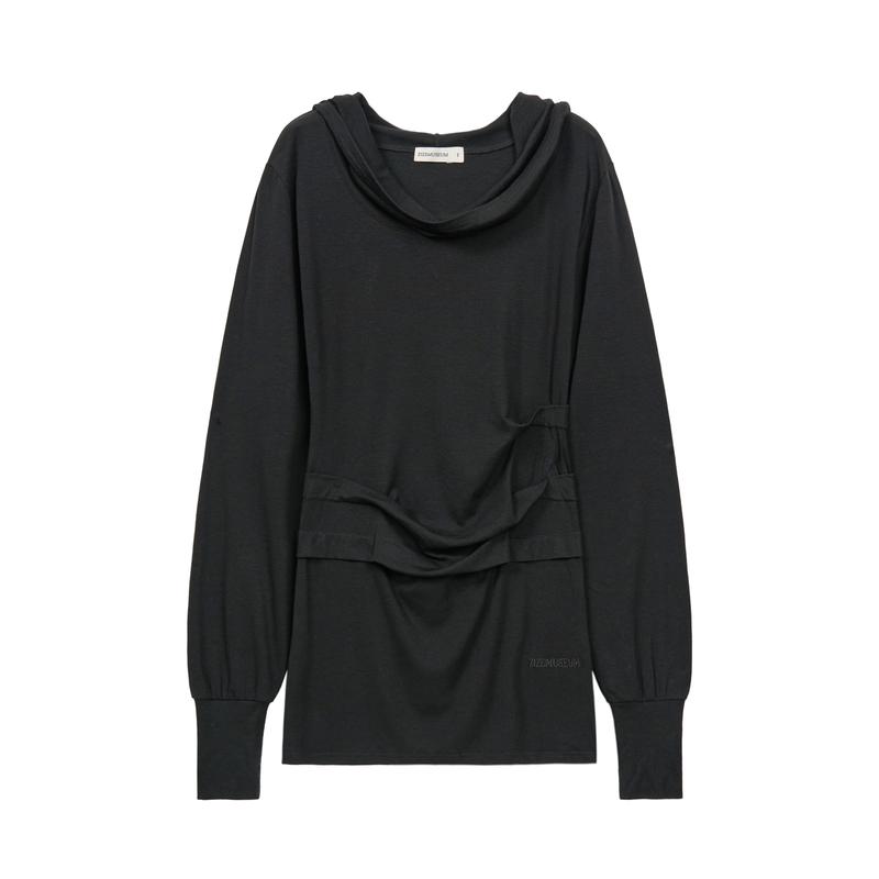 COWL HOOD DRAPE DRESS (BLACK)