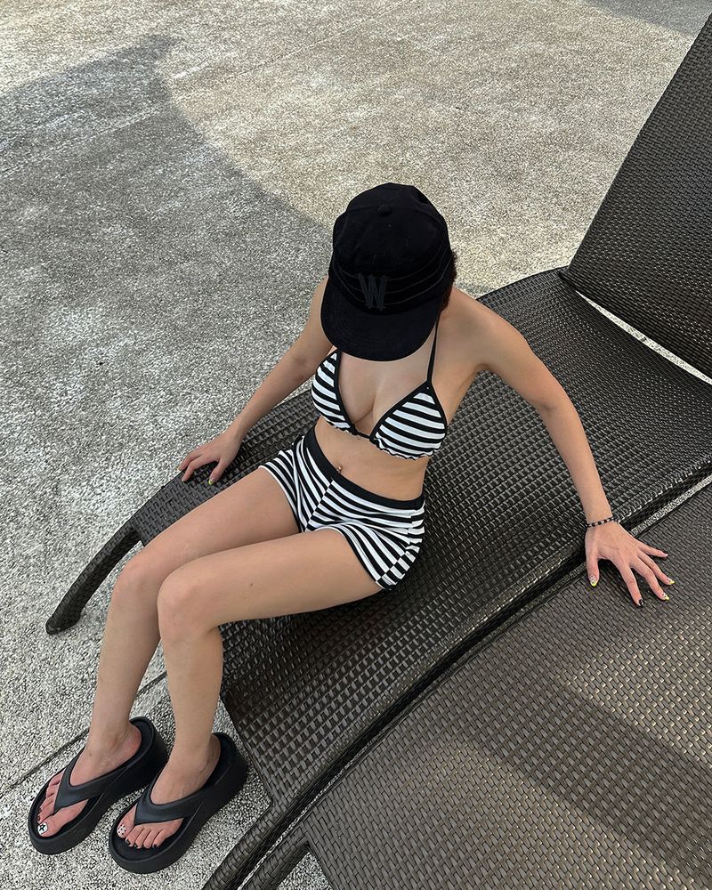 Stripe knit bikini swimwear