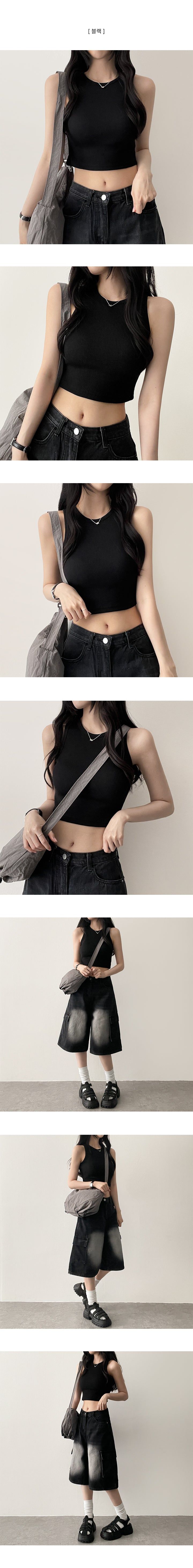 Lark cropped fine ribbed plain sleeveless top