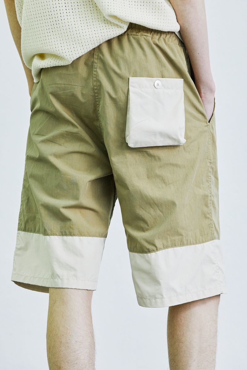 color block banding half nylon pants beige