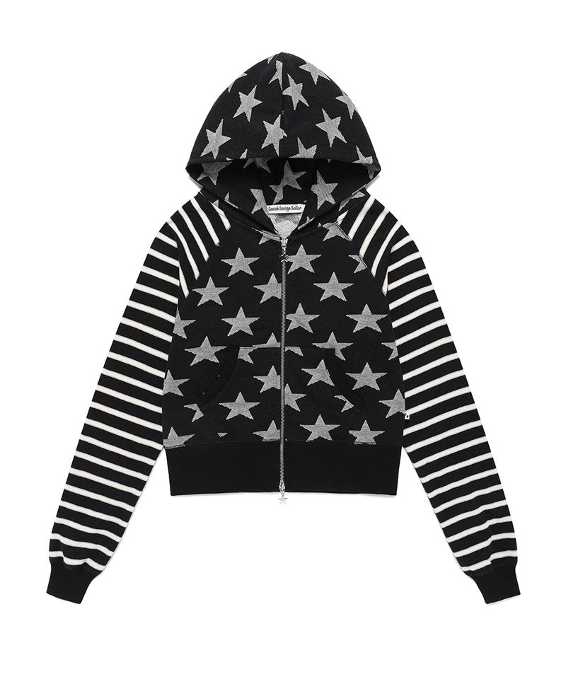 cavish（カビシ）の「W RAGLAN STAR ZIP UP HOODIE BLACK(CV2FFFM482A)（Tops）」