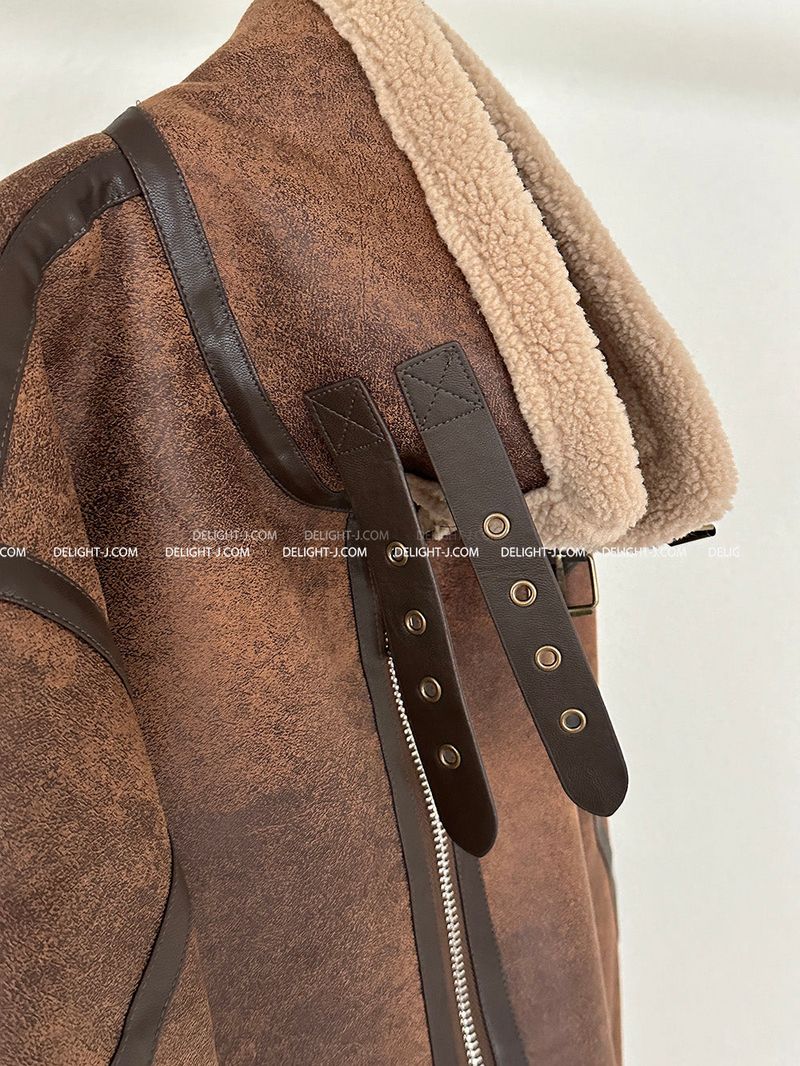 Oversized Fit Leather Wool High-Neck Mustang