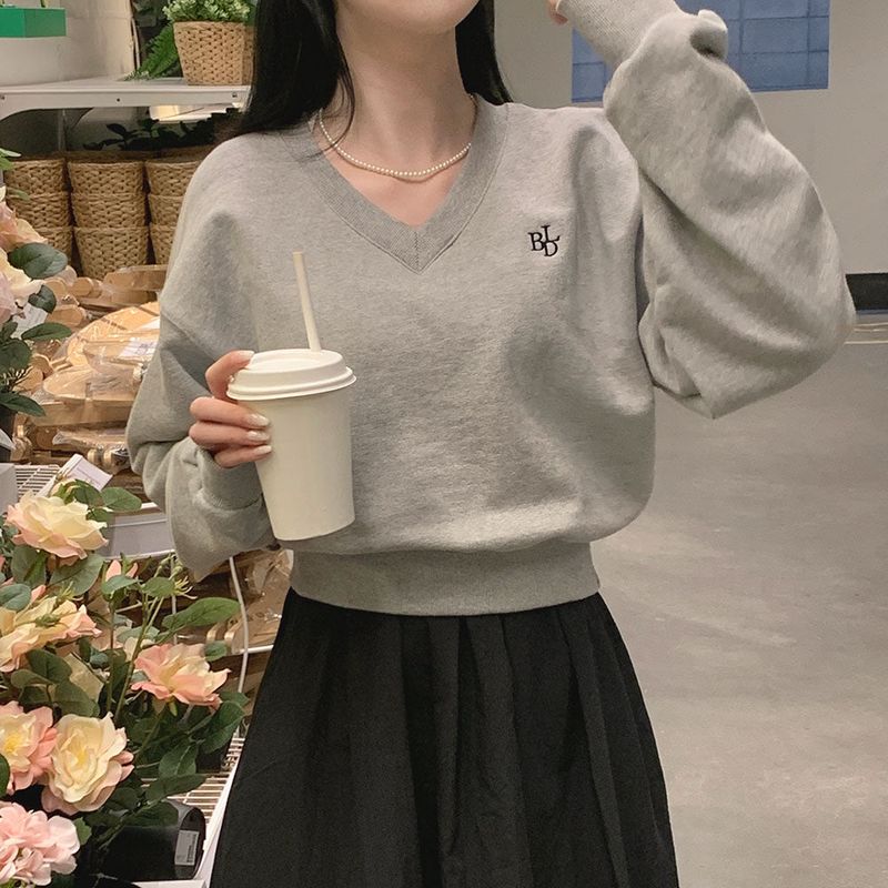 [Bellide made] Pastel V-neck cropped sweatshirt