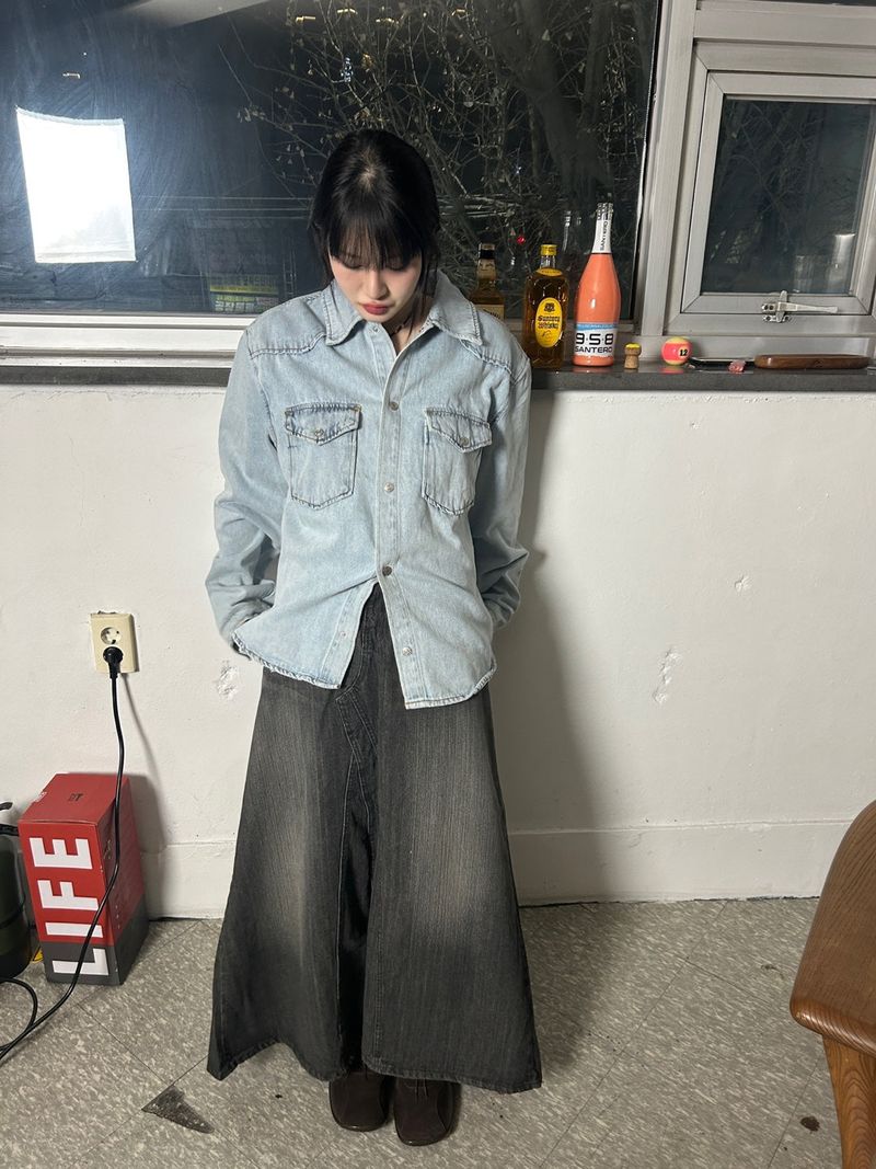 (2colors) bijou maxlong denim skirt