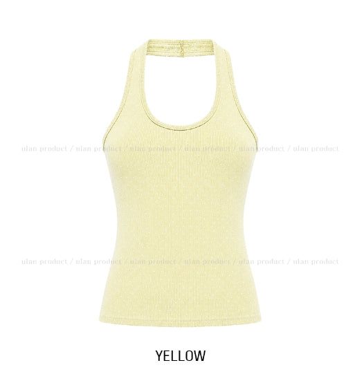 Mints Mother-of-Pearl Button Dot Halter Sleeveless Top